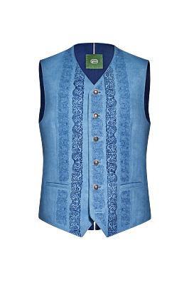 Blaudruck-Gilet mit Reliefstickerei